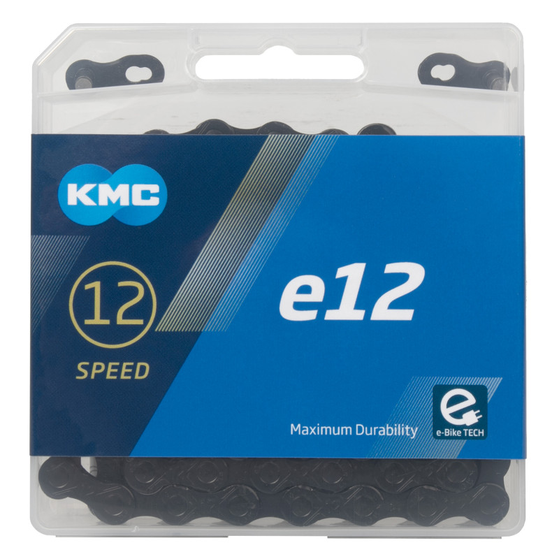 Купить Цепь KMC e12 BlackTech 12 ск., 130 зв., с замком, для e-bike, черная
